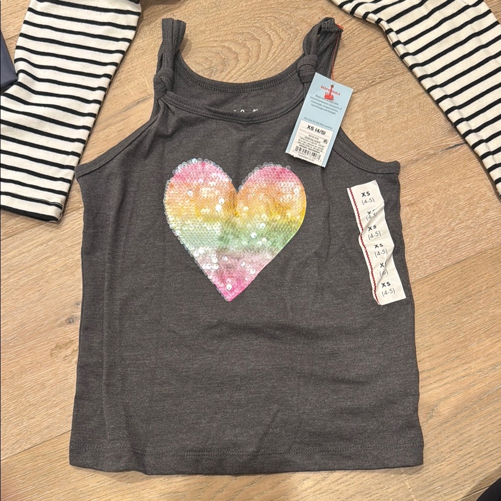 Girls' Grey Heart Sequin Tank Top